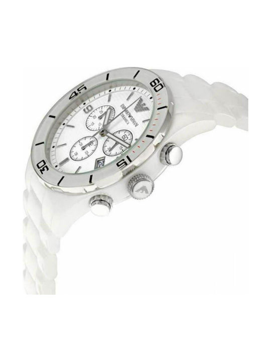 Emporio Armani Watch Chronograph Battery with White Metal Bracelet