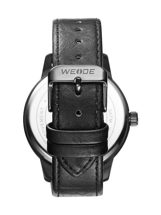 Weide Ανδρικό Ρολόι 40mm Μπαταρίας με Μαύρο Δερμάτινο Λουράκι