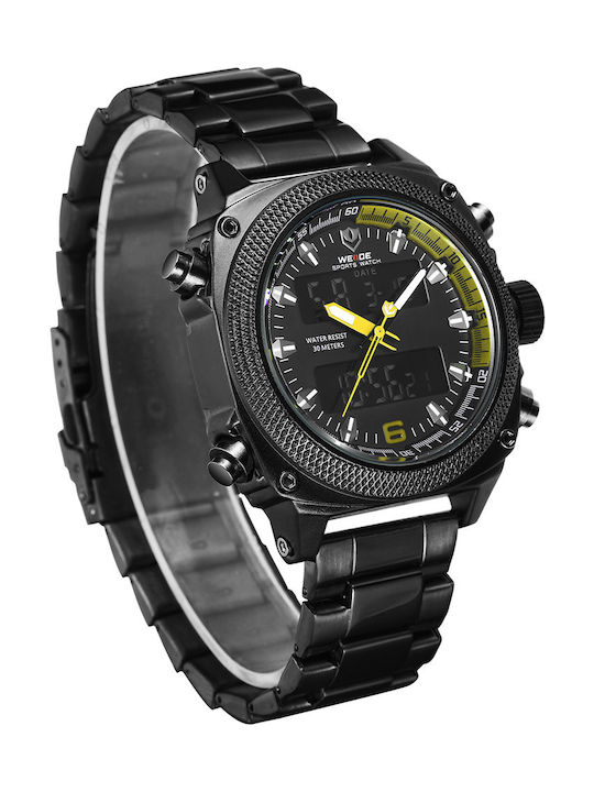 Weide Ceas Barbati 44mm Baterie cu Brățară din Metal Neagră