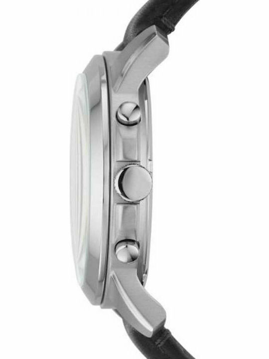 Fossil Ανδρικό Ρολόι 44mm Χρονογράφος Μπαταρίας με Μαύρο Δερμάτινο Λουράκι