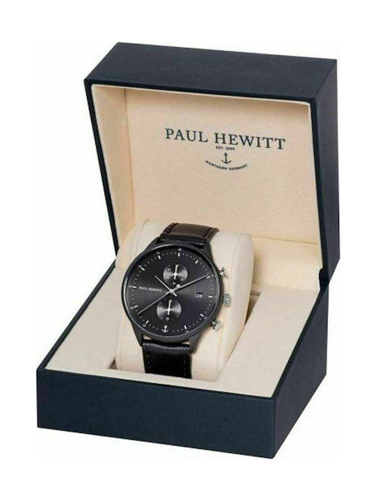 Paul Hewitt Chrono Line Watch Chronograph Battery with Black Leather Strap