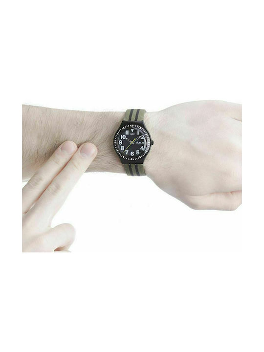 Swatch Uhr Batterie mit Grün Stoffarmband