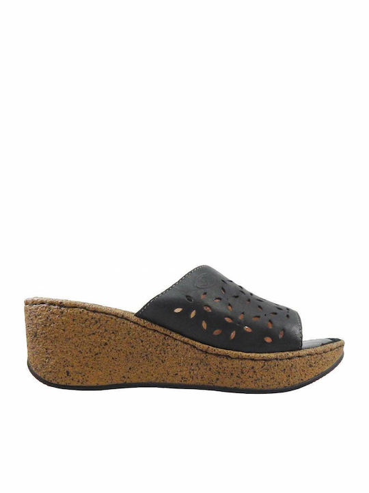 A800 Anatomic Women's Leather Platform Wedge Sandals Black