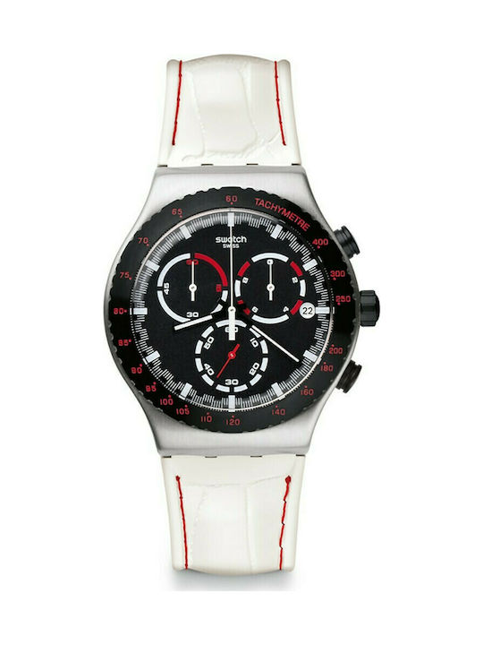 Swatch Uhr Chronograph mit Weiß Lederarmband