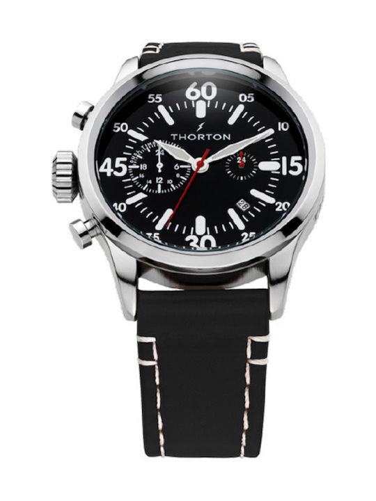 Thorton Ανδρικό Ρολόι 47mm Χρονογράφος Μπαταρίας με Μαύρο Δερμάτινο Λουράκι