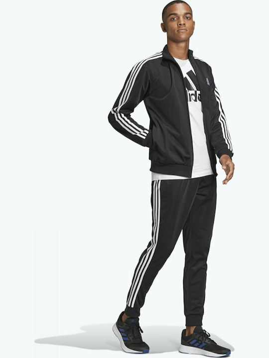 Primegreen Essentials 3-Stripes Σετ Φόρμας Γυαλιστερό με Λάστιχο Μαύρο