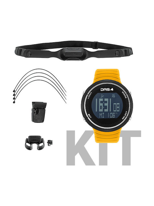 DAS.4 Digital Watch Battery with Yellow Rubber Strap