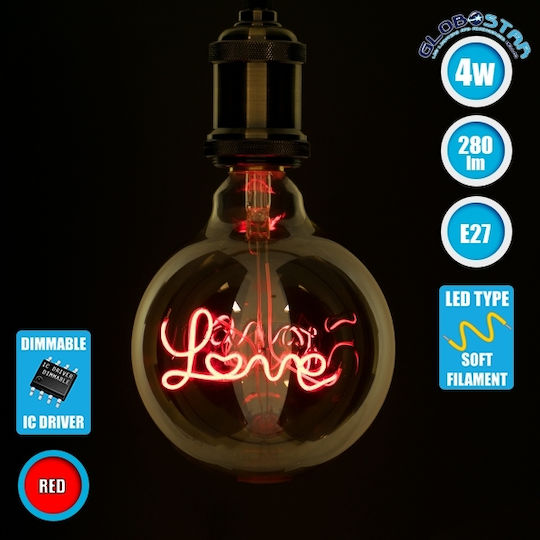 GloboStar LED Bulb 4W 180mm for Socket E27 and Shape G125 Red 280lm Dimmable