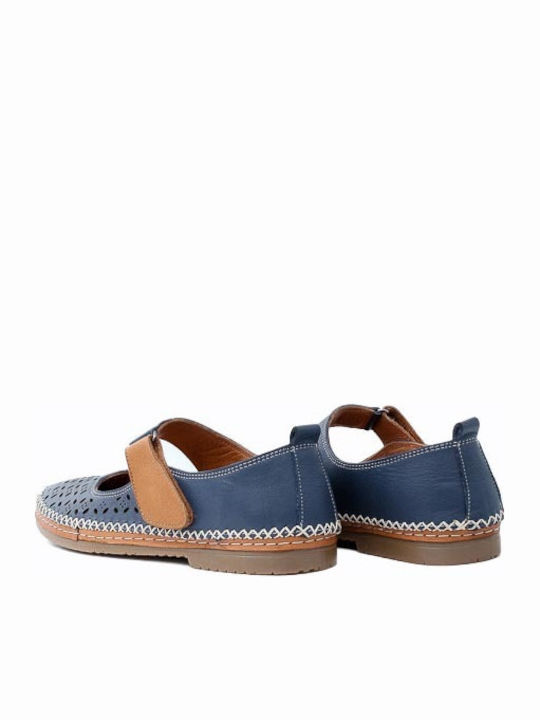 On the Road Leather Ballerinas 17216 with Strap Blue