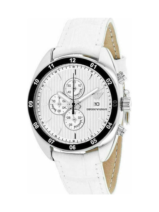 Emporio Armani Uhr Chronograph Batterie mit Weiß Lederarmband