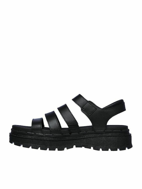 Jammers Leder Flache Damen Sandalen Flatforms Schwarz