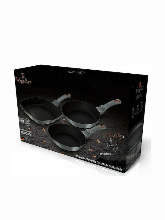 Berlinger Haus Moonlight Collection Комплект тигани от Алуминий Сив с Покритие от Камък BH-6018 3бр