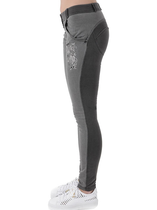 Freddy Wr.Up Skinny Damen Baumwolle Hose Push-up in Skinny Passform Blumen Gray