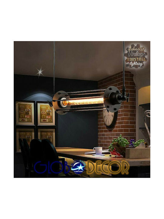 GloboStar Tube Κρεμαστό Φωτιστικό Μαύρο Ράγα με Ντουί E27 43x11εκ.