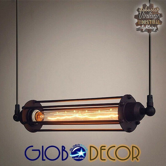 GloboStar Tube Висящо Осветително Тяло Черен Rail с Цокъл E27 43x11см.