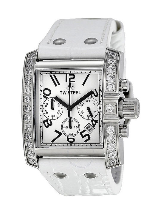 TW Steel W Watch Chronograph with White Leather Strap