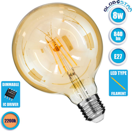 GloboStar Edison Retro LED крушка 8W 180mm за фасунга E27 и форма G125 Топло бяло 840лм Димируем
