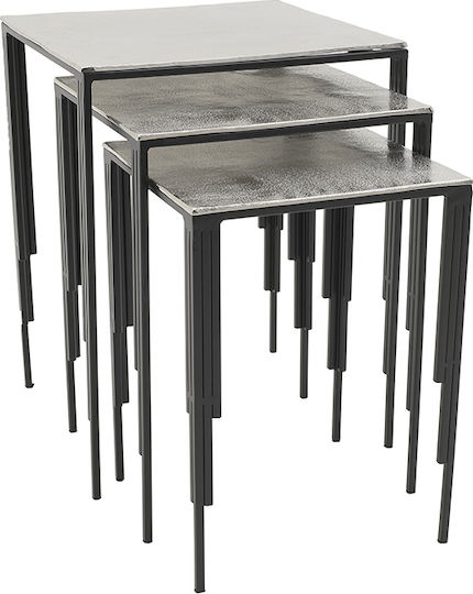 Set Zigon Pătrat Aluminiu Argintiu Negru 3 Buc M31.5xL31.5xÎ52.5cm