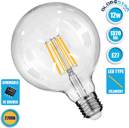 GloboStar Edison Retro LED Bulb 12W 180mm for Socket E27 and Shape G125 Warm White 1320lm Dimmable