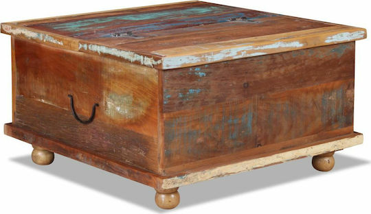 Square Central Coffee Table Made of Solid Wood with Drawers Raw Mango Wood W70xD70xH38cm