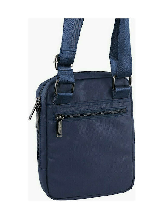 Aeronautica Militare Leather Shoulder / Crossbody Bag AM-361 with Zipper & Adjustable Strap Navy Blue