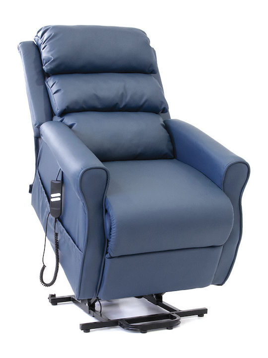Aria Πολυθρόνα Relax με Υποπόδιο από Δερματίνη Μπλε 75x90x110cm