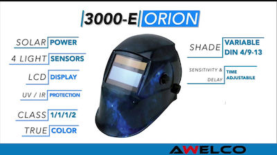 Awelco Helmet 3000 E Orion Mască de Sudură Câmp Vizual 98x87mm Neagră