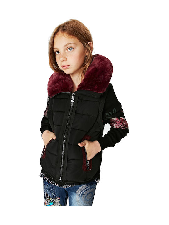 Desigual Kids Quilted Jacket Sleeveless short Hooded Black