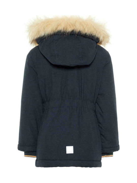 Name It Kids Parka Long Hooded Navy Blue