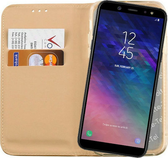 Volte-Tel Pocket Magnet Buchen Sie Synthetisches Leder Gold (Galaxy A6+ 2018)