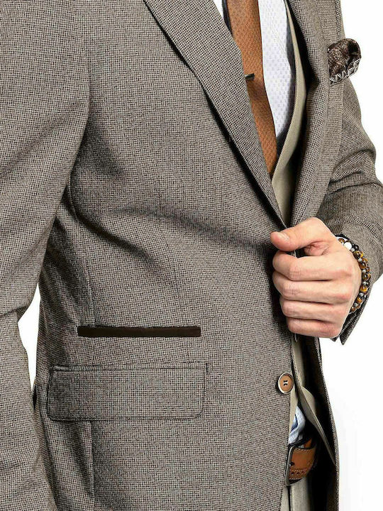 Fragosto Micro Patern Slim Fit Blazer - Braun