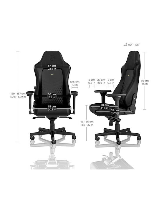 Noblechairs Hero Pure Leather Δερμάτινη Καρέκλα Gaming με Ρυθμιζόμενα Μπράτσα Μαύρη