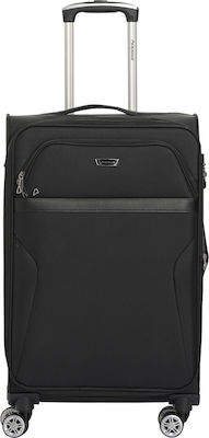 Diplomat Medium Travel Suitcase Fabric Black with 4 Wheels Height 68cm