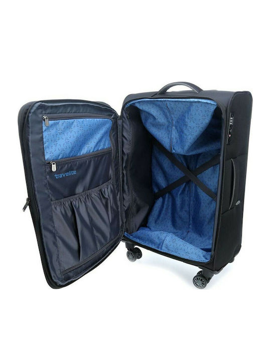 Travelite Meteor Μεσαία Βαλίτσα Ταξιδίου Υφασμάτινη Μαύρη με 4 Ρόδες Ύψους 66εκ.