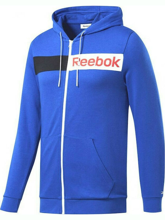 Reebok Training Essentials Linear Men's Sweatshirt Jacket with Hood and Pockets Humble Blue