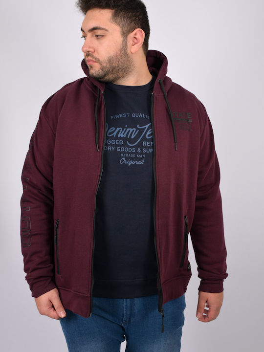 Double Men's Sweatshirt Jacket with Hood and Pockets Burgundy