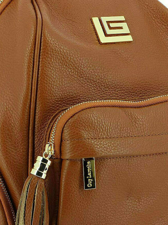 Кожена Дамска Чанта Раница Tabac Brown / Gold