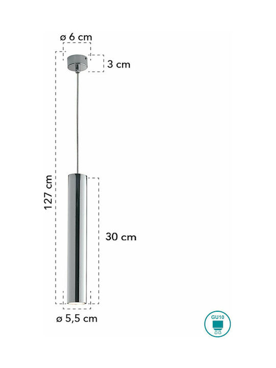 Fan Europe Fluke-S30 CR Pendant Light Silver with Socket GU10 30x200cm