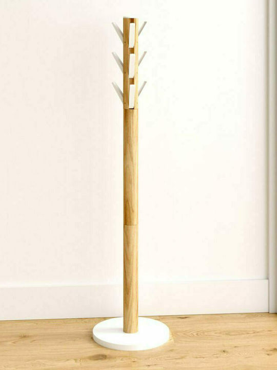 Umbra Wooden Coat Rack White/ Brown With 9 Hooks Flapper 39.4x39.4x165cm