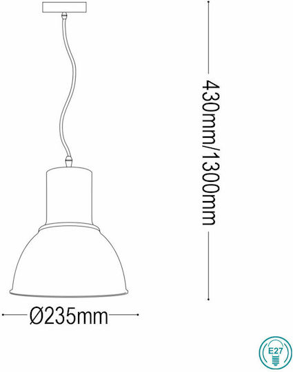 Ideal Lux Breeze SP1 Adjustable Pendant Light Black Bell with Socket E27 23.5x33cm