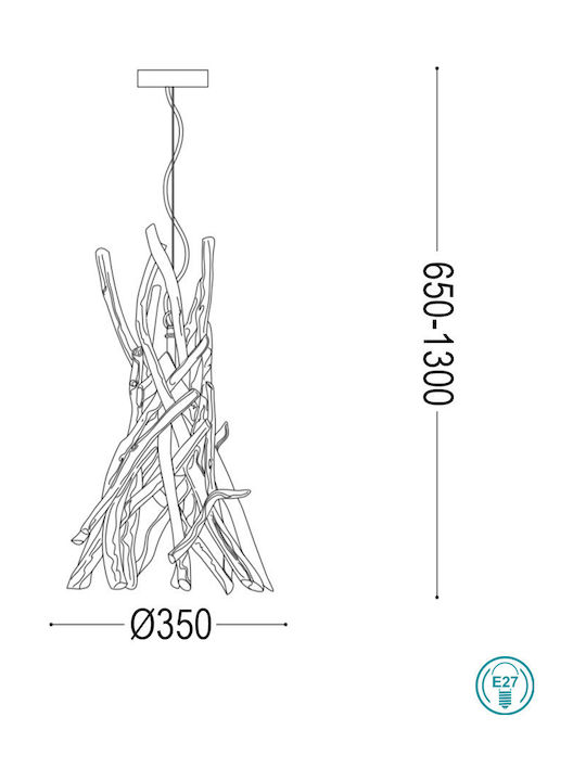 Ideal Lux Driftwood SP1 Hängelampe Einfaches Licht für Fassung E27 Braun