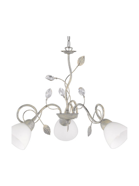 Trio Lighting Traditio Μοντέρνο Κρεμαστό Φωτιστικό Τρίφωτο με Κρύσταλλα και Ντουί E14 σε Λευκό Χρώμα