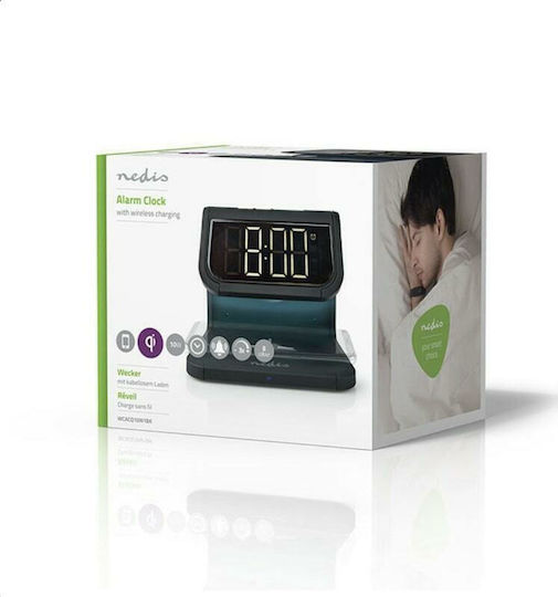 Nedis Tabletop Digital LED Clock Plastic with Alarm Clock and Wireless Charging Black WCACQ10W1BK