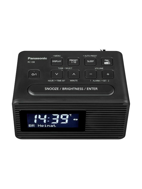 Panasonic Επιτραπέζιο Ψηφιακό Ρολόι με Ξυπνητήρι & Ραδιόφωνο Μαύρο RC-D8EG-K