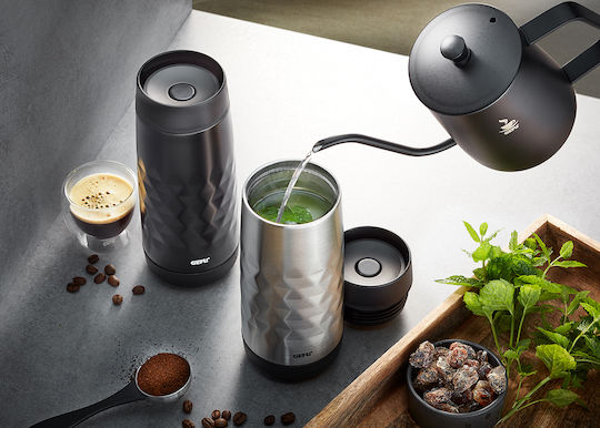 Gefu Nevio Glass Thermos Stainless Steel 400ml Black with Mouthpiece