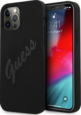 Guess Vintage Script Umschlag Rückseite Kunststoff Schwarz (iPhone 12 Pro Max) GUHCP12LLSVSBK