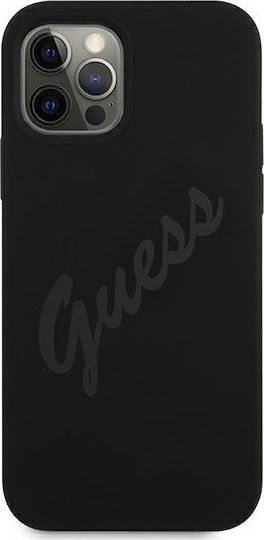 Guess Vintage Script Umschlag Rückseite Kunststoff Schwarz (iPhone 12 Pro Max)
