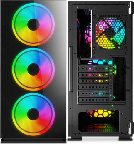 Savio Prime X1 ARGB Gaming Full Tower Κουτί Υπολογιστή με Πλαϊνό Παράθυρο Μαύρο