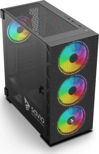 Savio Raptor X1 ARGB Gaming Middle Tower Carcasă Calculator cu Fereastră Laterală Negru