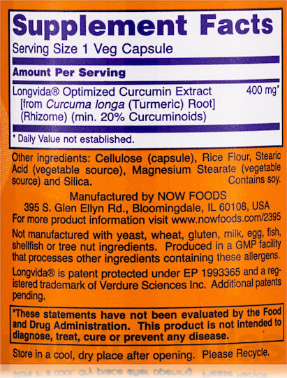 Now Foods Curcubrain Longvida 400mg Supplement for Memory & Focus 50 Vegetable Capsules